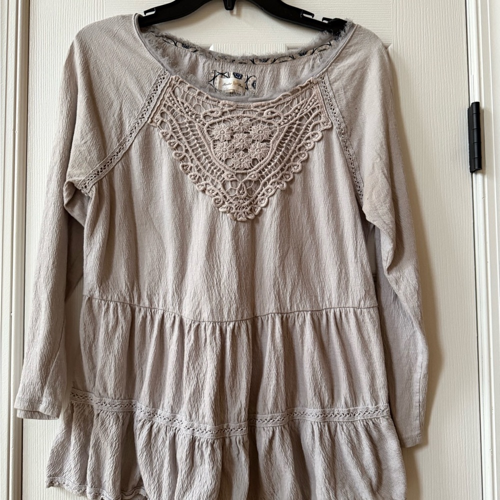 Meadow Rue Taupe Lace Accent Blouse medium from Anthropologie